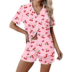 Ekouaer Pajamas for Women Set 2 Piece Soft Button Down Top and Shorts(Red Cherry)