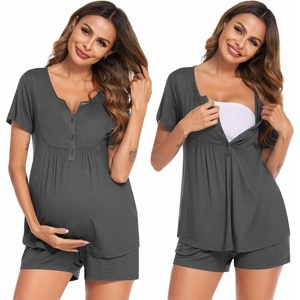 Ekouaer Women Maternity Nursing Pajama Sets Short Sleeve Postpartum Pajamas(Dark Grey)