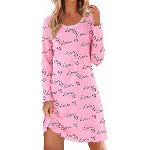 Ekouaer Women’s Long Sleeve Nightgown Soft Ribbed Sleep Dress Night Shirt(Pink Heart)