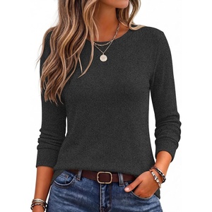 Ekouaer Womens Long Sleeve Shirts Casual Crewneck Thermal Tops Fall Clothes(Black)