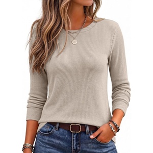 Ekouaer Womens Long Sleeve Shirts Casual Crewneck Thermal Tops Fall Clothes(Khaki)