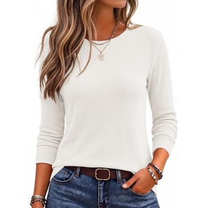 Ekouaer Womens Long Sleeve Shirts Casual Crewneck Thermal Tops Fall Clothes(White)
