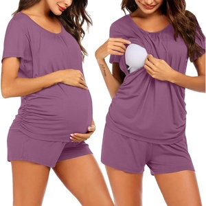 Ekouaer Womens Nursing Pajamas Maternity Breastfeeding Pjs Sleepwear Layer Soft Postpartum Lounge Set Pregnancy Clothes(Purple Red)