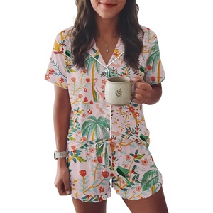 Ekouaer Womens Pajama Sets Button Down Cute Ruffled Pjs Set Sleepwear(Summer Plants)