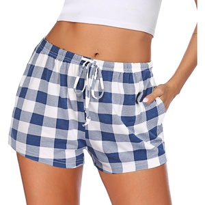 Ekouaer Womens Pajama Shorts Soft Lounge Pj Bottoms Sleep Short with Pocket(Blue White Plaid)