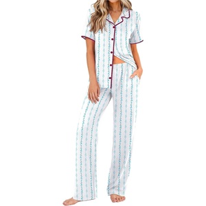 Ekouaer Womens Pajamas Set Button Down Loungewear Short Sleeve Pants Pjs(Blue Stripe Bow)