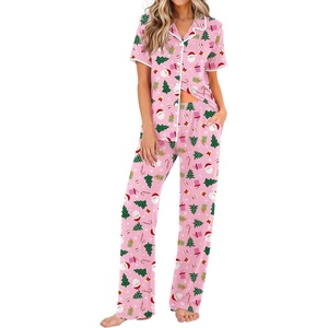 Ekouaer Womens Pajamas Set Button Down Loungewear Short Sleeve Pants Pjs(Christmas Pink Collection)