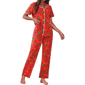 Ekouaer Womens Pajamas Set Button Down Loungewear Short Sleeve Pants Pjs(Christmas Red Gingerbread Man)