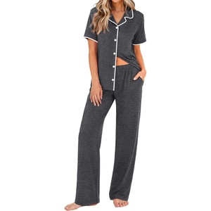 Ekouaer Womens Pajamas Set Button Down Loungewear Short Sleeve Pants Pjs(Dark Grey)