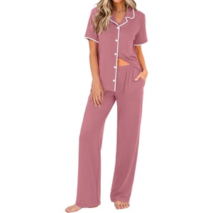 Ekouaer Womens Pajamas Set Button Down Loungewear Short Sleeve Pants Pjs(Dusty Rose)