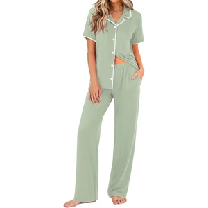 Ekouaer Womens Pajamas Set Button Down Loungewear Short Sleeve Pants Pjs(Light Green)