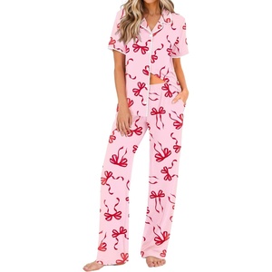 Ekouaer Womens Pajamas Set Button Down Loungewear Short Sleeve Pants Pjs(Pink Bow)