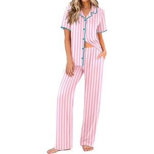 Ekouaer Womens Pajamas Set Button Down Loungewear Short Sleeve Pants Pjs(Pink Stripe)
