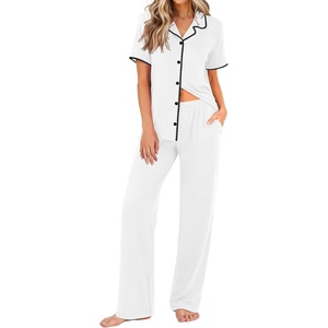 Ekouaer Womens Pajamas Set Button Down Loungewear Short Sleeve Pants Pjs(White)