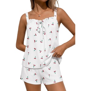 Ekouaer Womens Sleeveless Pajamas Sets Cute Tank Top and Shorts Lounge Set(Cherry)