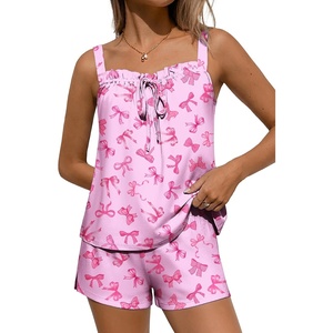 Ekouaer Womens Sleeveless Pajamas Sets Cute Tank Top and Shorts Lounge Set(Pink Bow)