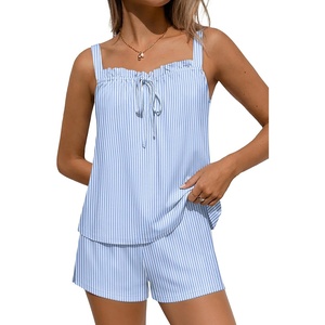 Ekouaer Womens Sleeveless Pajamas Sets Cute Tank Top and Shorts Lounge Set(Striped)