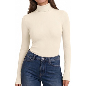 Ekouaer Womens Turtleneck Tops Winter Ribbed Long Sleeve Shirts(Beige)