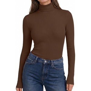 Ekouaer Womens Turtleneck Tops Winter Ribbed Long Sleeve Shirts(Coffee Brown)