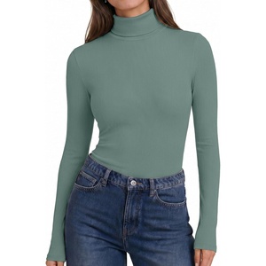 Ekouaer Womens Turtleneck Tops Winter Ribbed Long Sleeve Shirts(Grey Green)