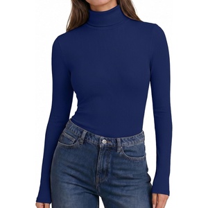 Ekouaer Womens Turtleneck Tops Winter Ribbed Long Sleeve Shirts(Navy Blue)