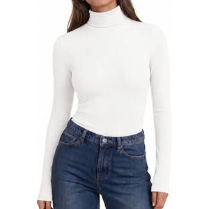 Ekouaer Womens Turtleneck Tops Winter Ribbed Long Sleeve Shirts(White)