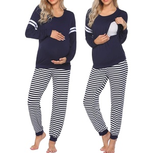 Maternity Pajamas Set Nursing Breastfeeding Postpartum Pregnancy Pjs(Navy Blue)