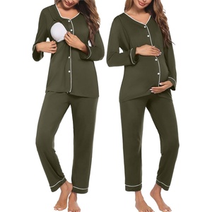 Maternity Pajamas Set Nursing Pregnancy Breastfeeding Postpartum Lounge Pjs(Army Green)