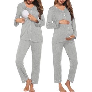 Maternity Pajamas Set Nursing Pregnancy Breastfeeding Postpartum Lounge Pjs(Light Grey)