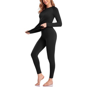 Thermal Underwear for Women Fleece Linen Long John Sets Warm Base Layer(Black)