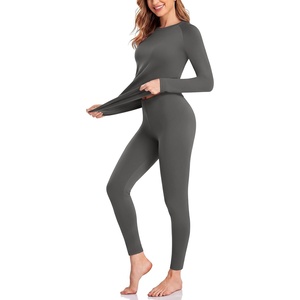 Thermal Underwear for Women Fleece Linen Long John Sets Warm Base Layer(Dark Grey)