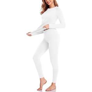 Thermal Underwear for Women Fleece Linen Long John Sets Warm Base Layer(White)
