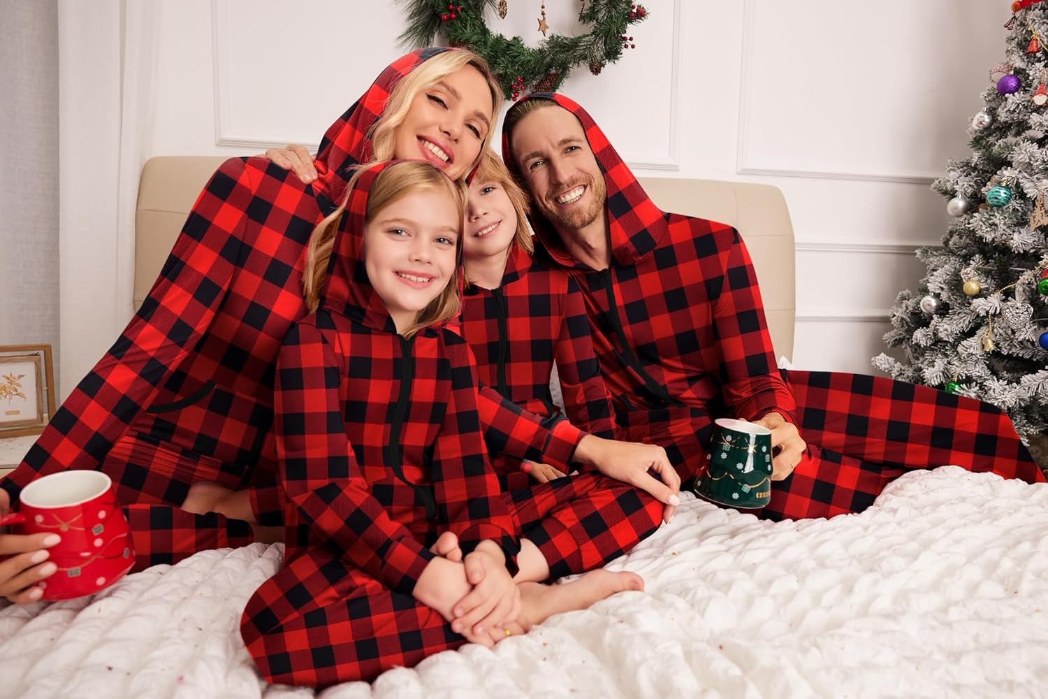 image:imageEkouaer Family Christmas Onesie Pajamas Matching Sets Hooded One Piece PjsFamily Christmas Buffalo Plaid Print
