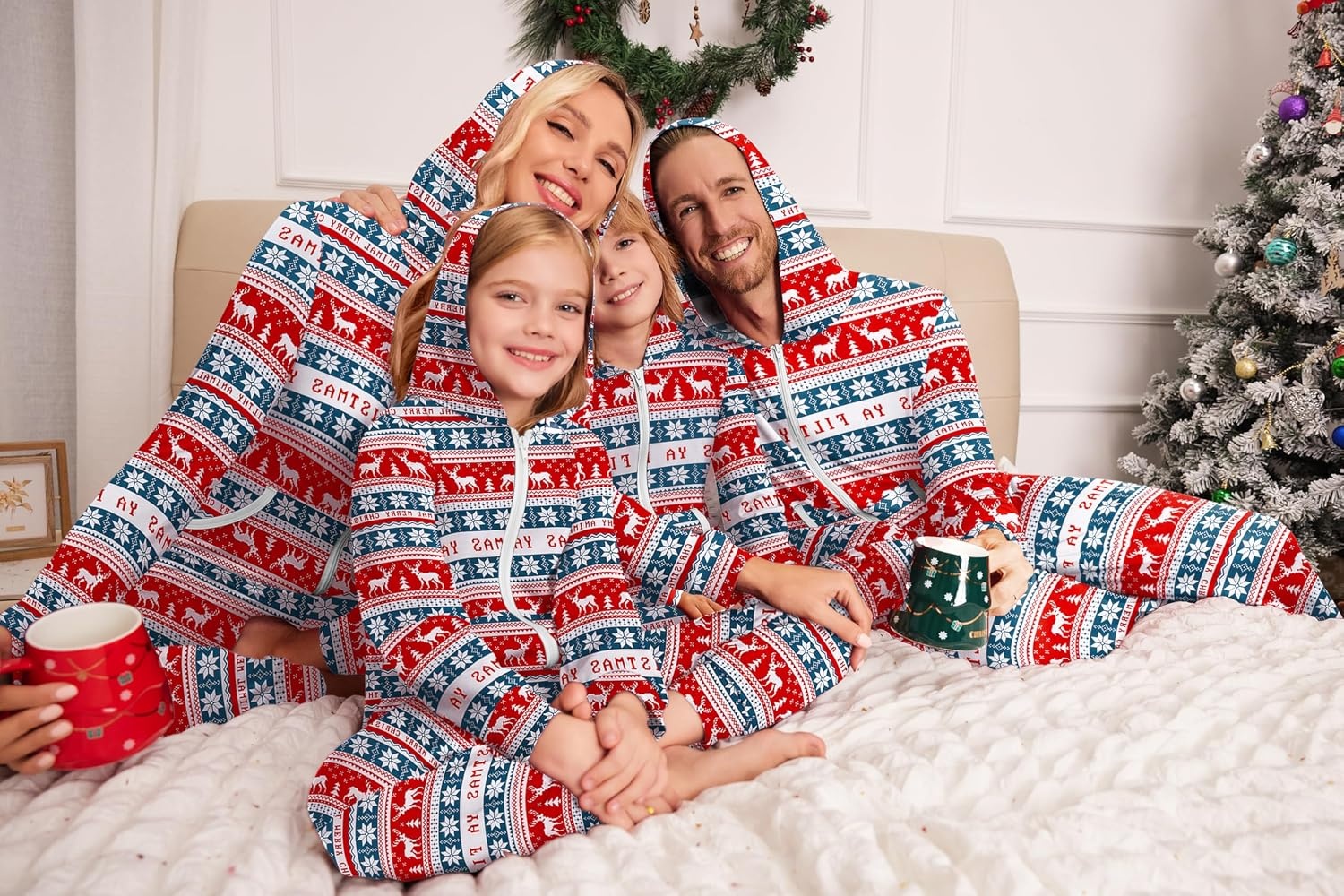 image:imageEkouaer Family Christmas Onesie Pajamas Matching Sets Hooded One Piece PjsFamily Christmas Deer Print
