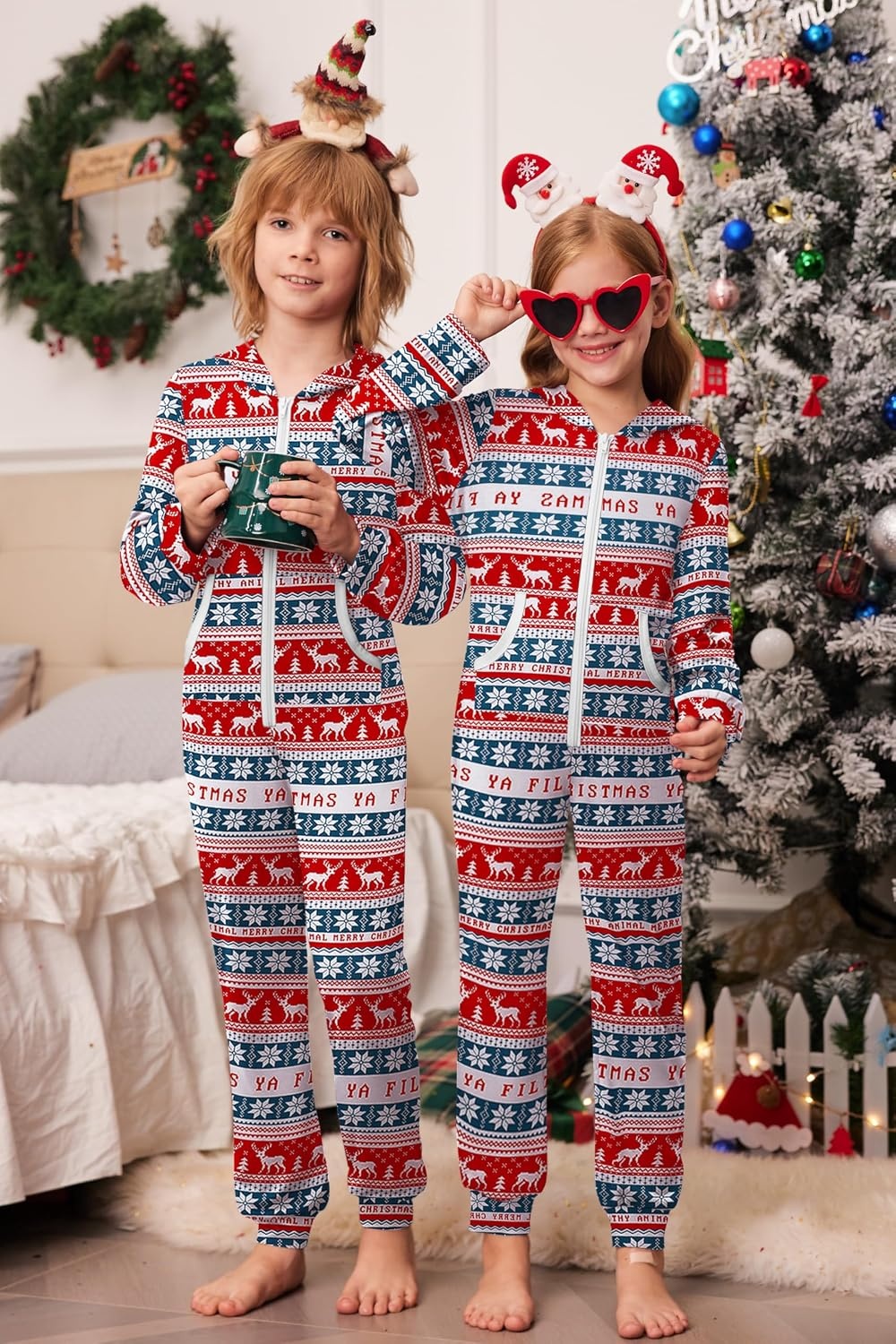image:imageEkouaer Family Christmas Onesie Pajamas Matching Sets Hooded One Piece PjsFamily Christmas Deer Print