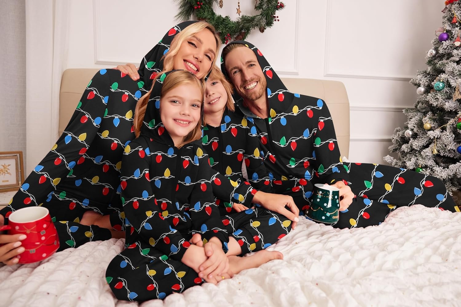 image:imageEkouaer Family Christmas Onesie Pajamas Matching Sets Hooded One Piece PjsFamily Christmas Lights Print