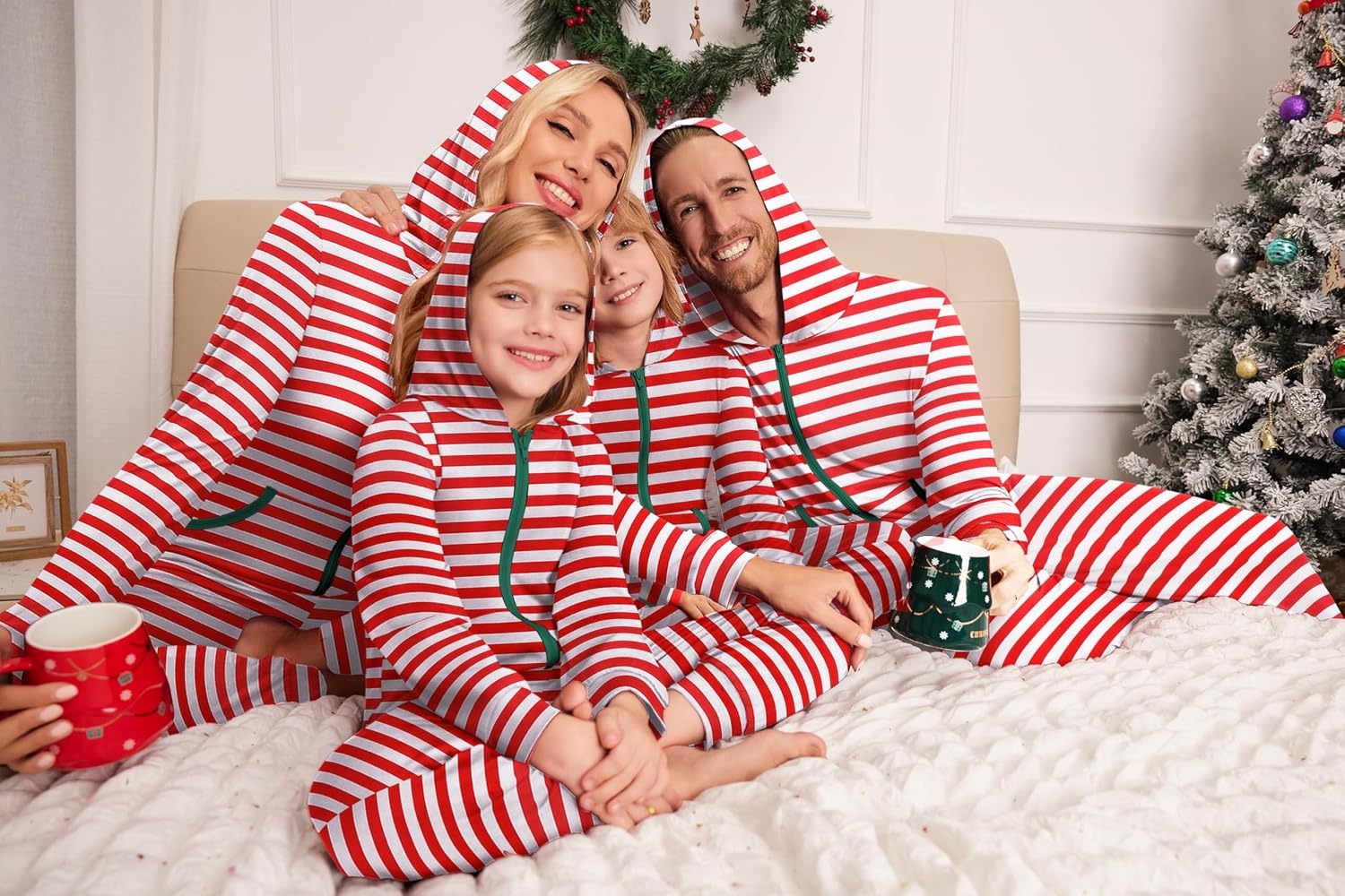 image:imageEkouaer Family Christmas Onesie Pajamas Matching Sets Hooded One Piece PjsFamily Red Striped Print