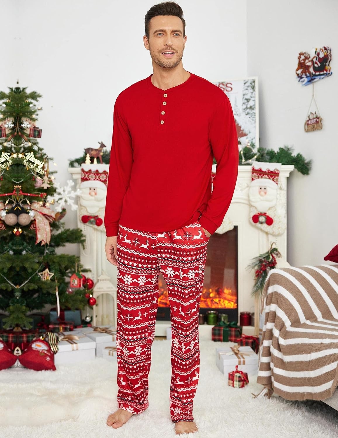 image:imageEkouaer Family Christmas Pajamas Matching Sets Pjs Holiday Lounge Sets01 Redsnowflake
