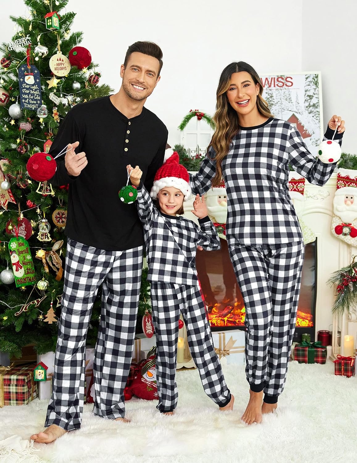 image:imageEkouaer Family Christmas Pajamas Matching Sets Pjs Holiday Lounge SetsBlack Whitebuffalo Plaid