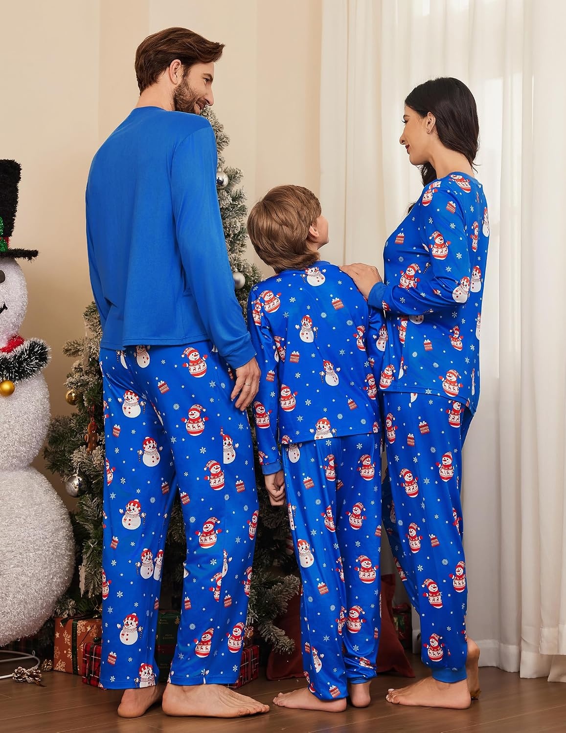 image:imageEkouaer Family Christmas Pajamas Matching Sets Pjs Holiday Lounge SetsBlue Snowman and Snowflake
