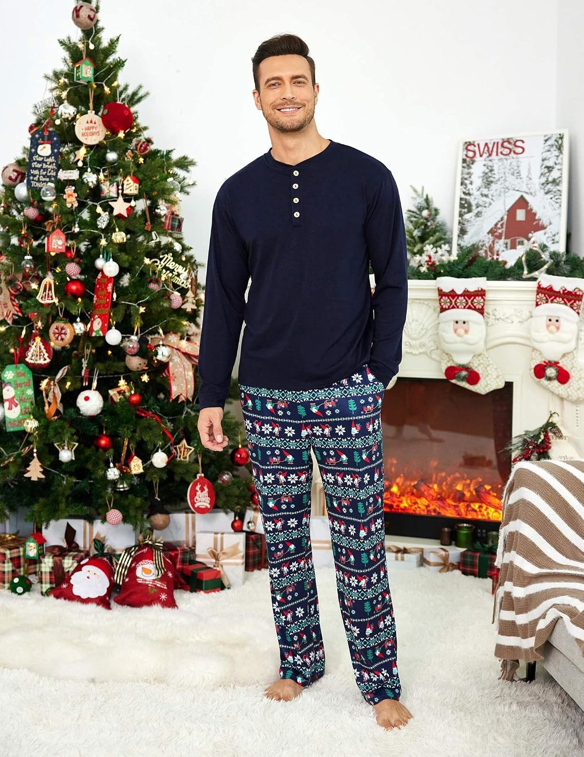 image:imageEkouaer Family Christmas Pajamas Matching Sets Pjs Holiday Lounge SetsNavy