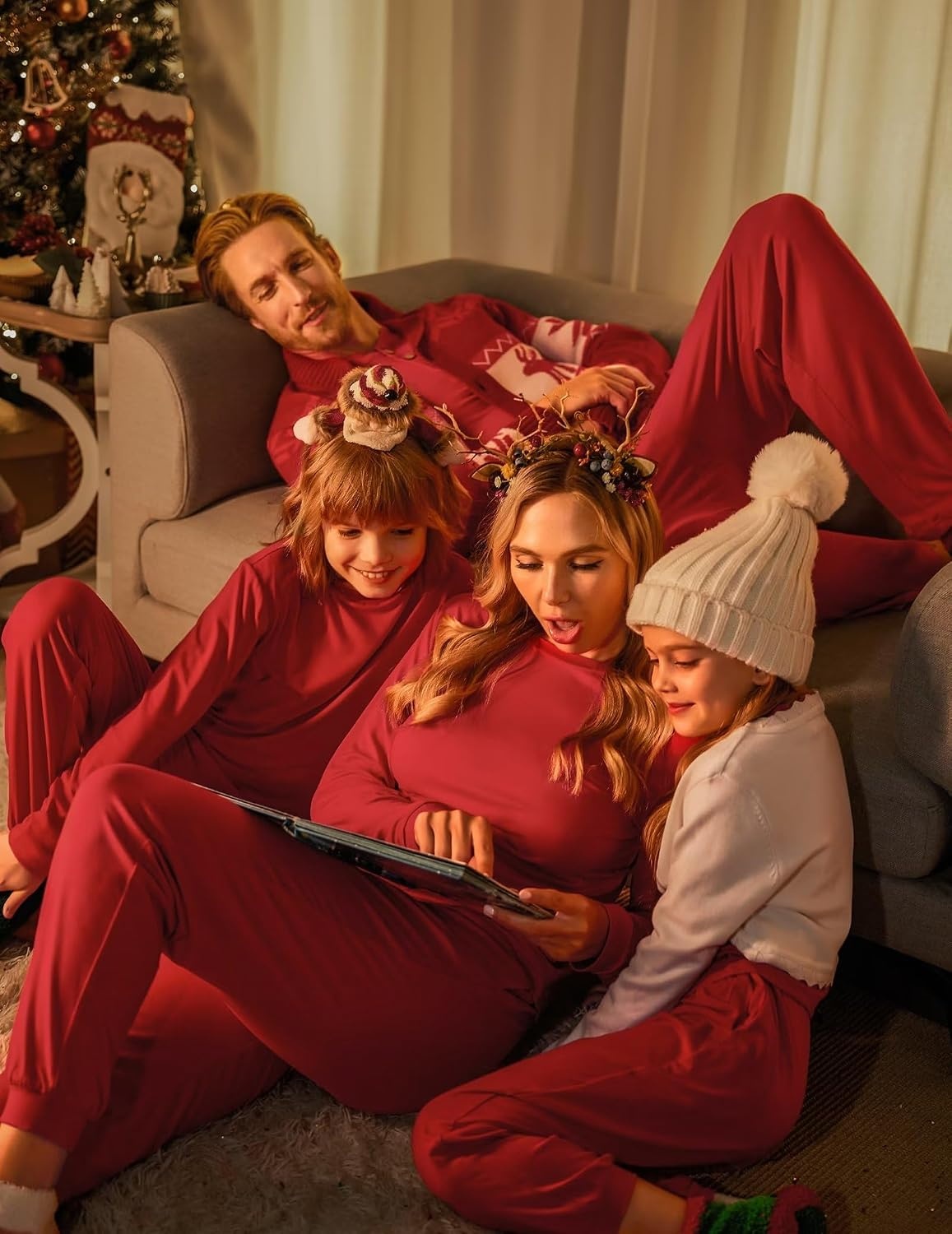 image:imageEkouaer Family Christmas Pajamas Matching Sets Pjs Holiday Lounge SetsRed