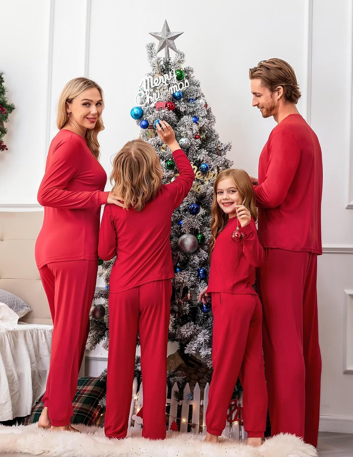 image:imageEkouaer Family Christmas Pajamas Matching Sets Pjs Holiday Lounge SetsRed