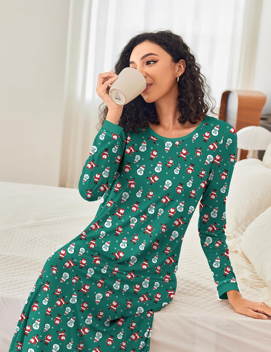 image:imageEkouaer Long Nightgowns for Women Long Sleeve Night Gown NightshirtSanta Claus
