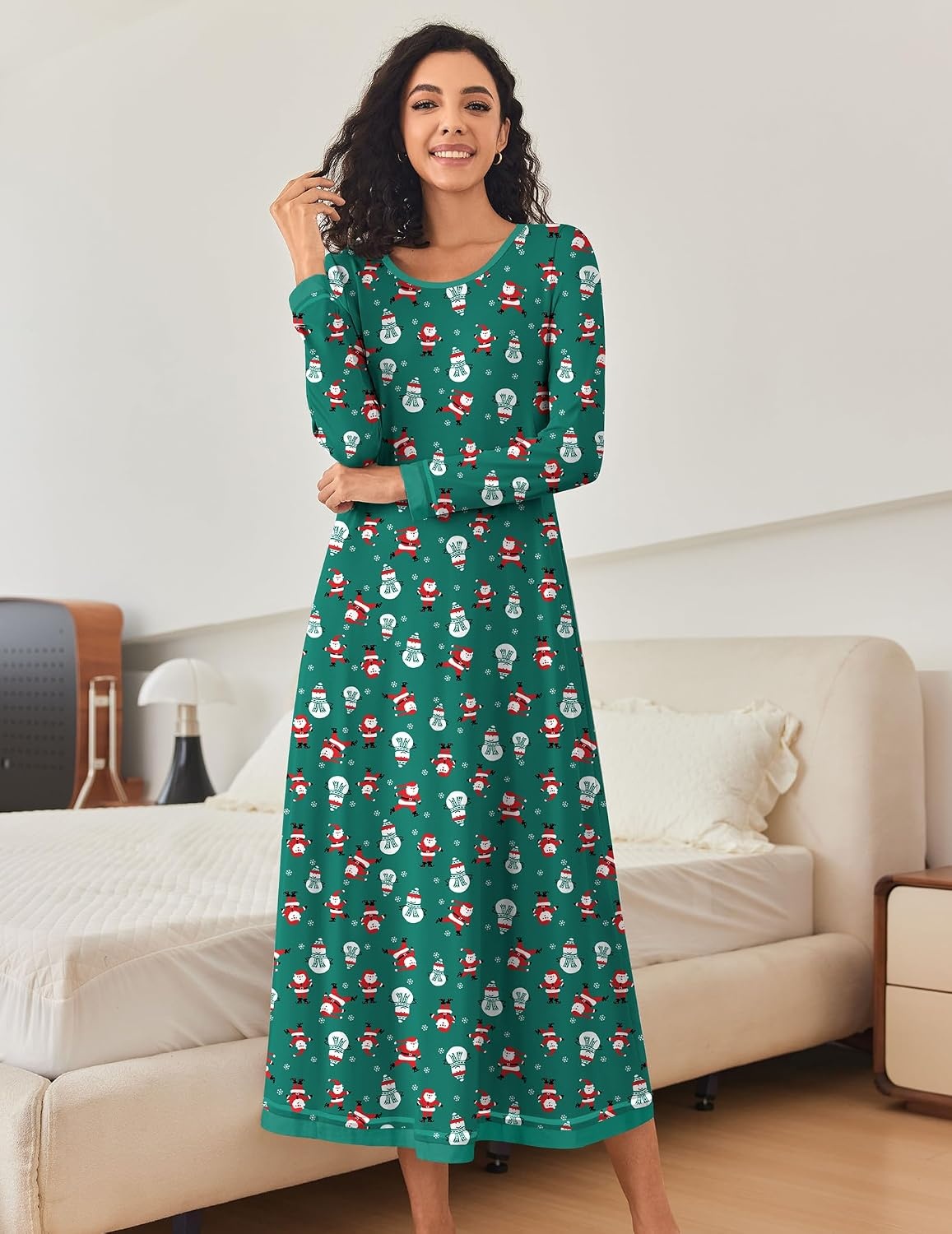 image:imageEkouaer Long Nightgowns for Women Long Sleeve Night Gown NightshirtSanta Claus