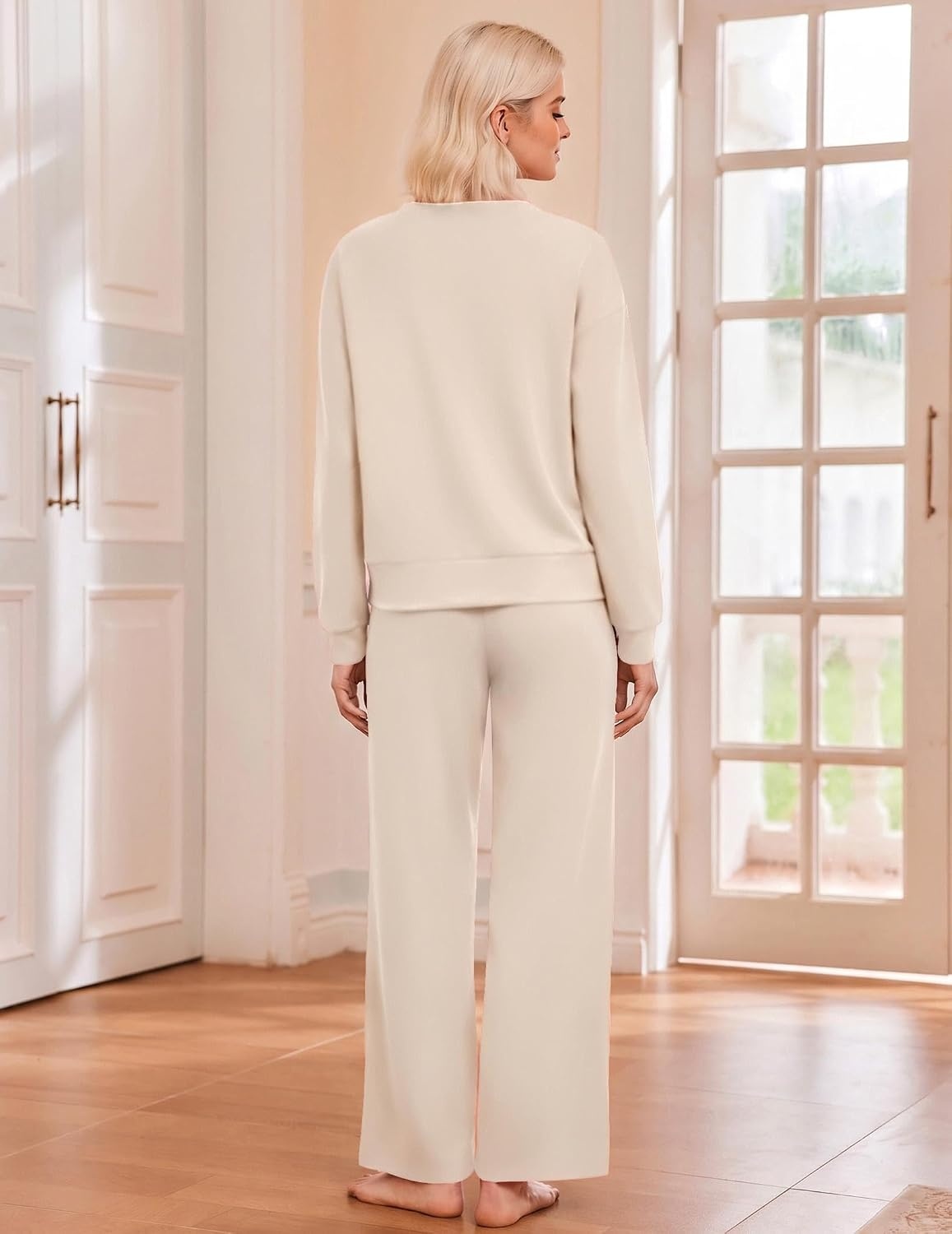 image:imageEkouaer Lounge Sets for Women Casual Long Sleeve and Long Pants Pajamas SetBeige