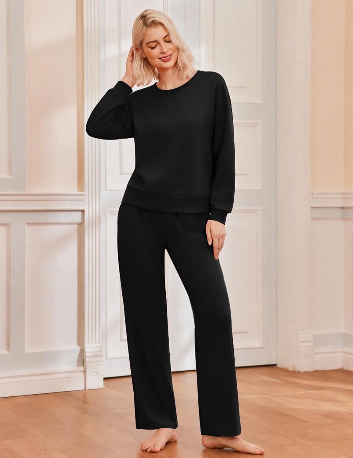 image:imageEkouaer Lounge Sets for Women Casual Long Sleeve and Long Pants Pajamas SetBlack