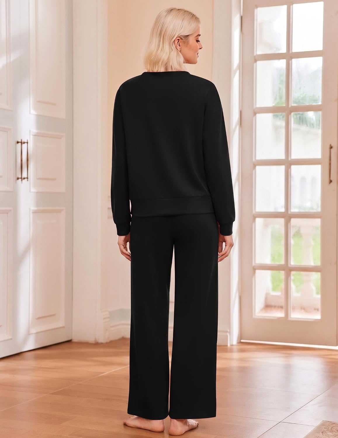 image:imageEkouaer Lounge Sets for Women Casual Long Sleeve and Long Pants Pajamas SetBlack