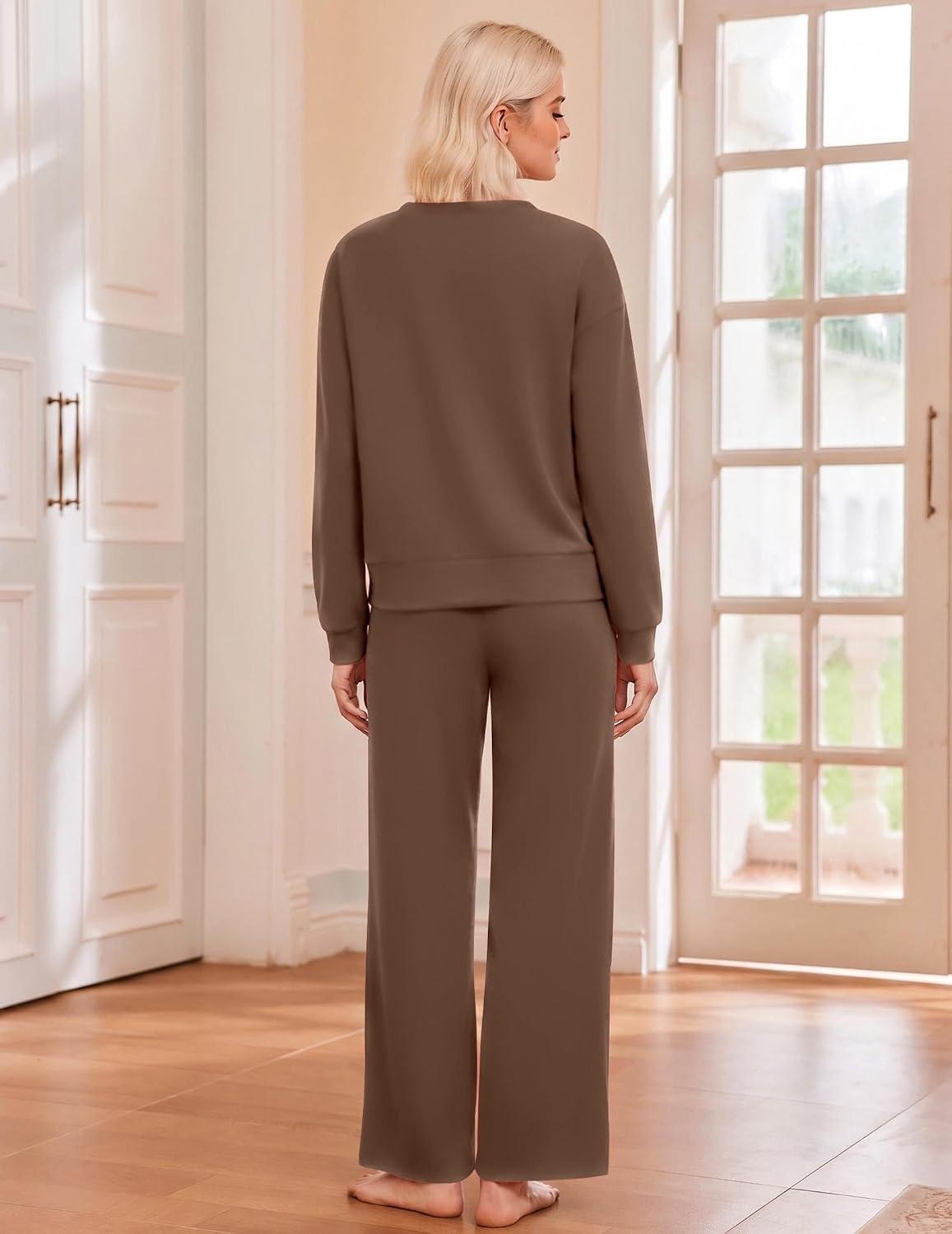 image:imageEkouaer Lounge Sets for Women Casual Long Sleeve and Long Pants Pajamas SetBrown