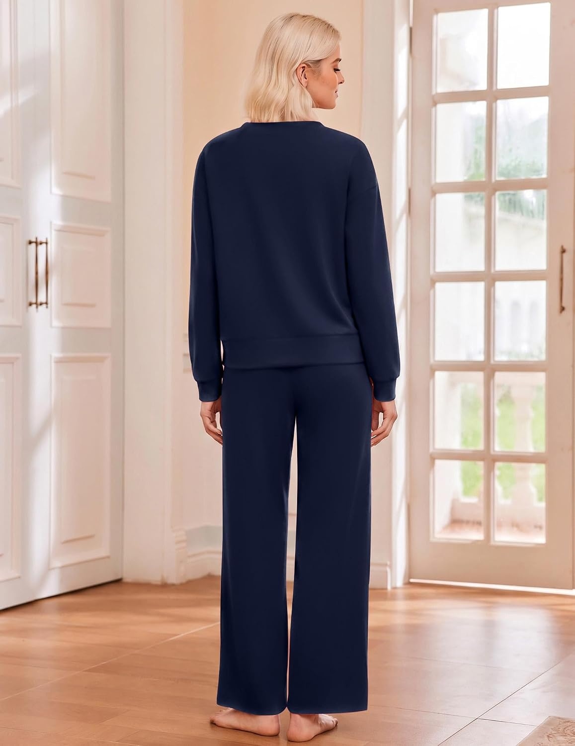 image:imageEkouaer Lounge Sets for Women Casual Long Sleeve and Long Pants Pajamas SetDark Blue